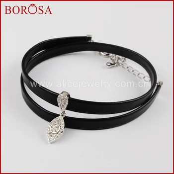 BOROSA Genuine Leather Bracelet,Druzy Spacer Pave CZ Cubic Zircon Evil Eye Charms Bracelet for Dual-use Jewelry WX601
BOROSA Genuine Leather Bracelet,Druzy Spacer Pave CZ Cubic Zircon Evil Eye Charms Bracelet for Dual-use Jewelry WX601