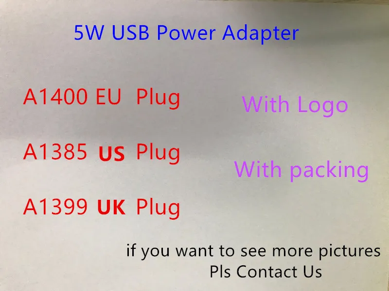 10pcs/lot 5W 5V 1A Wall Charger US EU UK Plug Home Charger Adapter A1385/A1400/A1399
10pcs/lot 5W 5V 1A Wall Charger US EU UK Plug Home Charger Adapter A1385/A1400/A1399