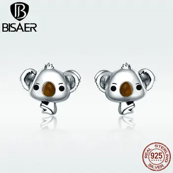 

BISAER Authentic 925 Sterling Silver Koala Bear Animal Cute Stud Earrings For Women Fashion Making Gift Jewelry HSE381