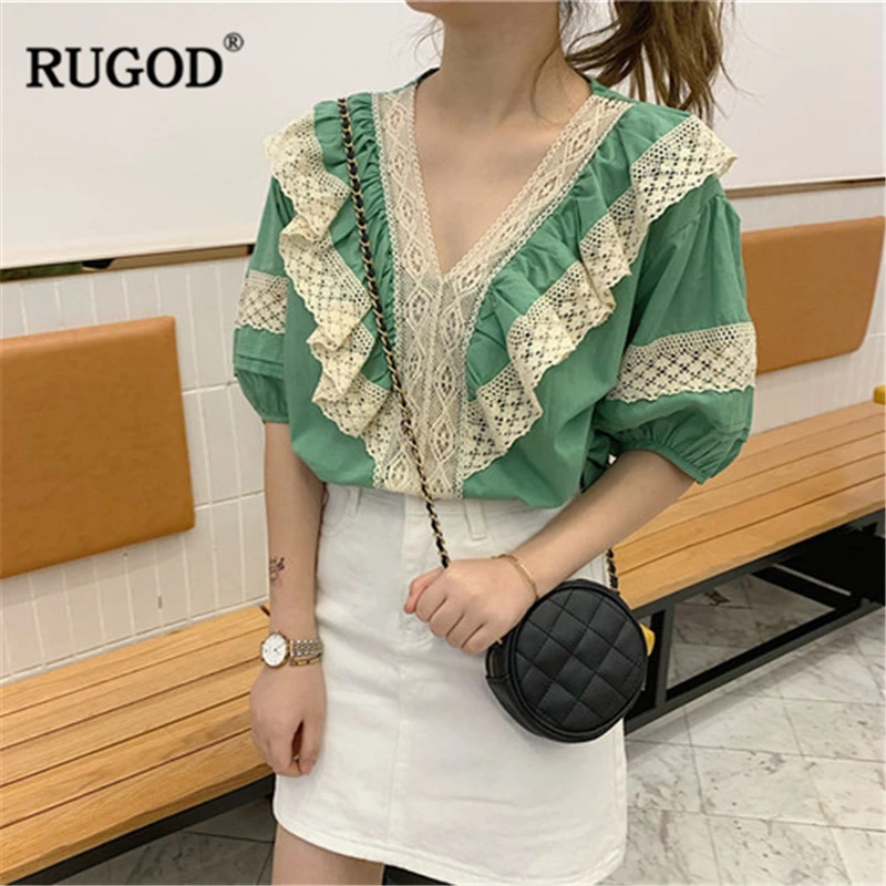 RUGOD 2019 New Arrival Women Stiching Shirt V-neck Half Lantern Sleeves Loose Lace Ruffles Blouse Sweet Temperament Mujer Blusa
RUGOD 2019 New Arrival Women Stiching Shirt V-neck Half Lantern Sleeves Loose Lace Ruffles Blouse Sweet Temperament Mujer Blusa