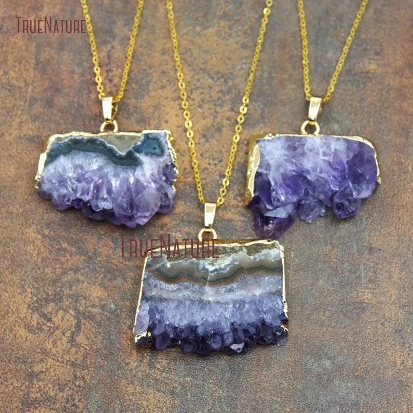 20180307-NM10592- Gold Plating Rectangle Necklace Amethyst Cluster Necklace_3