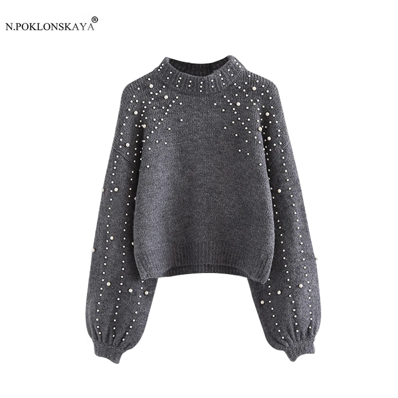 N.POKLONSKAYA Women Knitted Sweater Beading Lantern Sleeve Loose Wool Sweater Jumpers Cropped Knitwear Female Pearl Pullovers
N.POKLONSKAYA Women Knitted Sweater Beading Lantern Sleeve Loose Wool Sweater Jumpers Cropped Knitwear Female Pearl Pullovers