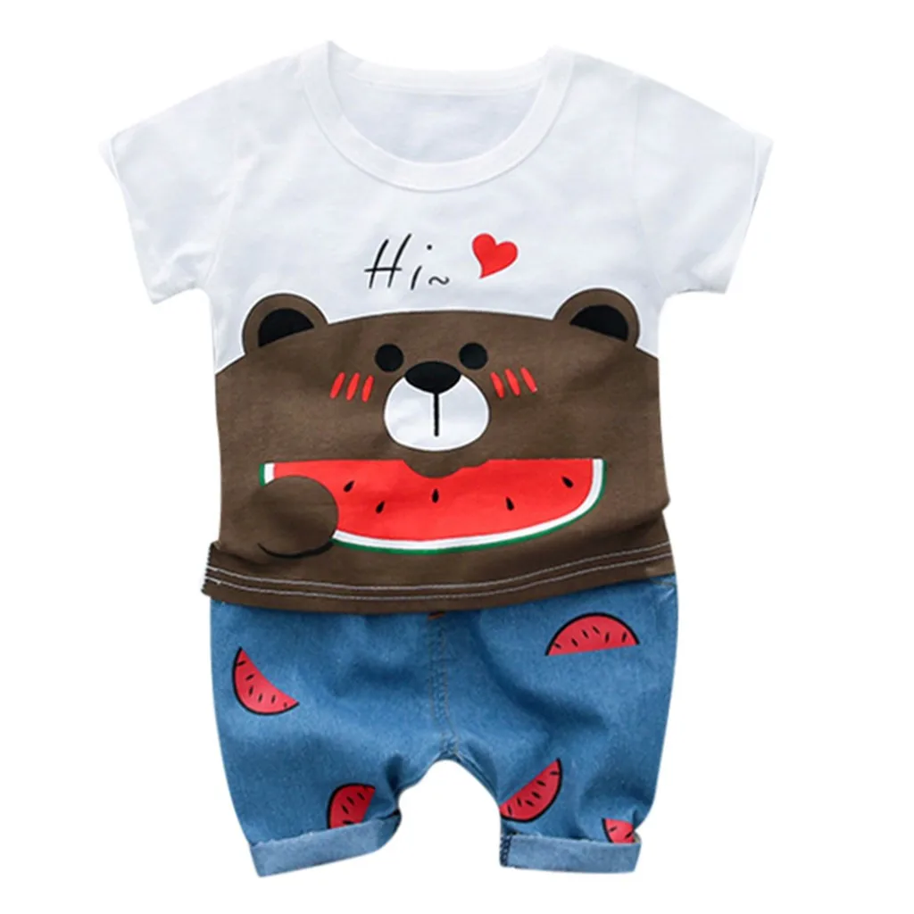 2pcs Children Summer Boys Clothes Toddler Kid Baby Boys Girls Bear eat watermelon T-shirt Tee Tops Shorts Trousers Outfits Set
2pcs Children Summer Boys Clothes Toddler Kid Baby Boys Girls Bear eat watermelon T-shirt Tee Tops Shorts Trousers Outfits Set