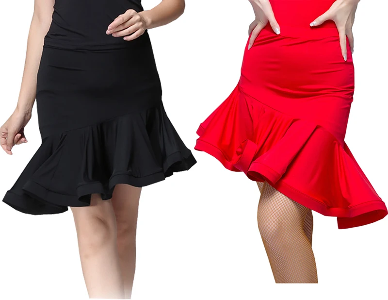 Женская юбка для латиноамериканских танцев черная красная профессиональная