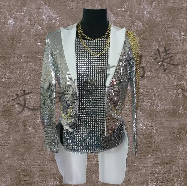 Men Tuxedo Suits Designs Homme Terno Stage Costumes For Singers Men Sequin Blazer Dance Clothes Jacket Style Punk Rock Silver
Men Tuxedo Suits Designs Homme Terno Stage Costumes For Singers Men Sequin Blazer Dance Clothes Jacket Style Punk Rock Silver