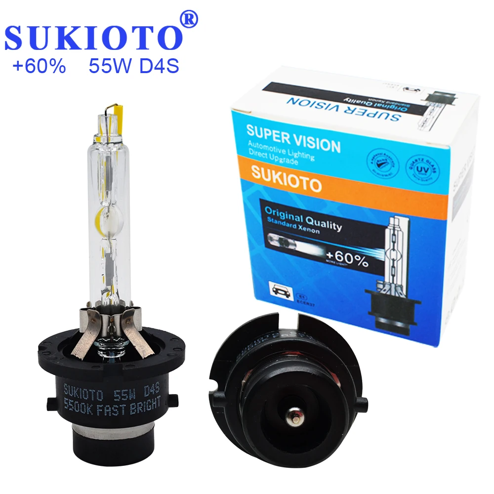 SUKIOTO Car xenon Headlight bulbs D2S D2R D4S D4R 55W 5500K Fast Bright xenon white hid lamps metal D2S hid projector lens lamp (2)