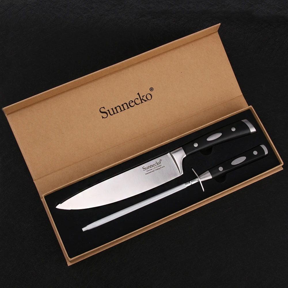 SUNNECKO Multipurpose 2PCS Set 8.5'' Kitchen Chef Knife 1.4116 Steel Sharp Blade Black ABS Handle Sharpener Kitchen Knives Gift
SUNNECKO Multipurpose 2PCS Set 8.5'' Kitchen Chef Knife 1.4116 Steel Sharp Blade Black ABS Handle Sharpener Kitchen Knives Gift