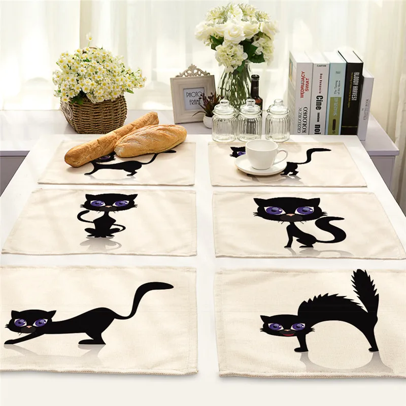 1Pcs Cute Black Cat Pattern Kitchen Placemat Dining Table Mats Cotton Linen Drink Coasters Western Pad Cup Mat 42*32cm MA0076
1Pcs Cute Black Cat Pattern Kitchen Placemat Dining Table Mats Cotton Linen Drink Coasters Western Pad Cup Mat 42*32cm MA0076