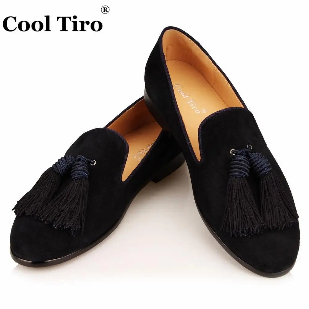 Navy blue Suede Men Loafers Tassel SLIPPERS (5)