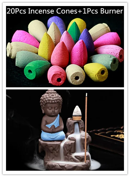 20Pc Incense Cones + Burner Creative Home Decor The Little Monk Small Buddha Censer Backflow Incense Burner Use In Home Teahouse
20Pc Incense Cones + Burner Creative Home Decor The Little Monk Small Buddha Censer Backflow Incense Burner Use In Home Teahouse