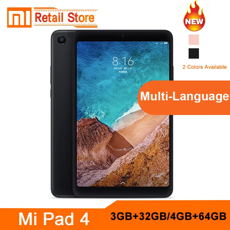 Original Xiaomi Mi Pad 4 Lte Wifi 4GB64GB 8" 16:9 Mi Pad 4 Snapdragon 660 AIECore 12.0MP+5.0MP Xiaomi Tablet Tablets Pad 2018
Original Xiaomi Mi Pad 4 Lte Wifi 4GB64GB 8" 16:9 Mi Pad 4 Snapdragon 660 AIECore 12.0MP+5.0MP Xiaomi Tablet Tablets Pad 2018