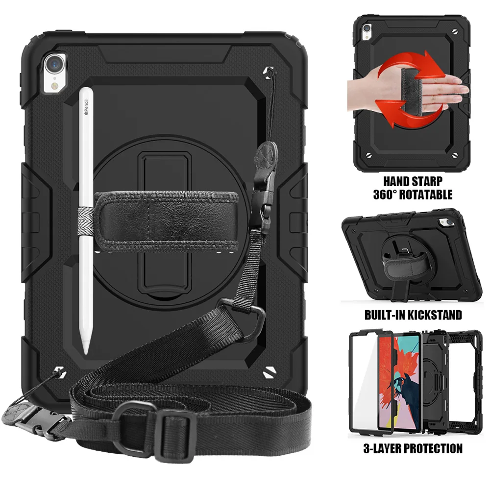 For iPad Pro 11 2018 Case with Pencil Holder Heavy Duty Armor Hand Shoulder Strap Shockproof Cover Built-in Screen Protector
For iPad Pro 11 2018 Case with Pencil Holder Heavy Duty Armor Hand Shoulder Strap Shockproof Cover Built-in Screen Protector
