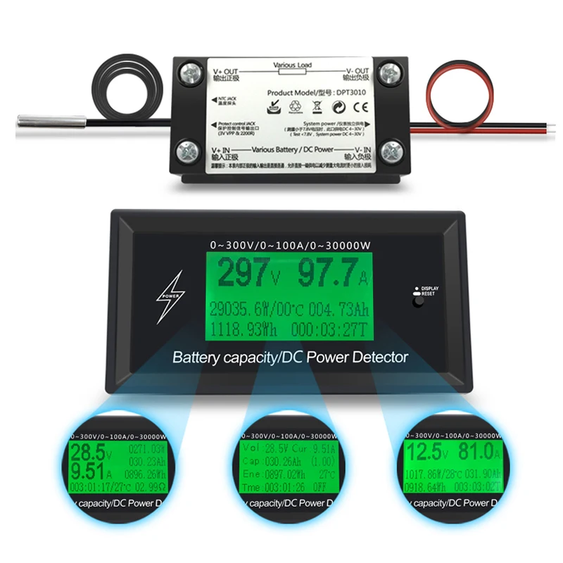 300V 100A DC digital voltmeter ammeter voltage meter car battery capacity volt current wattmeter detector power supply tester
300V 100A DC digital voltmeter ammeter voltage meter car battery capacity volt current wattmeter detector power supply tester