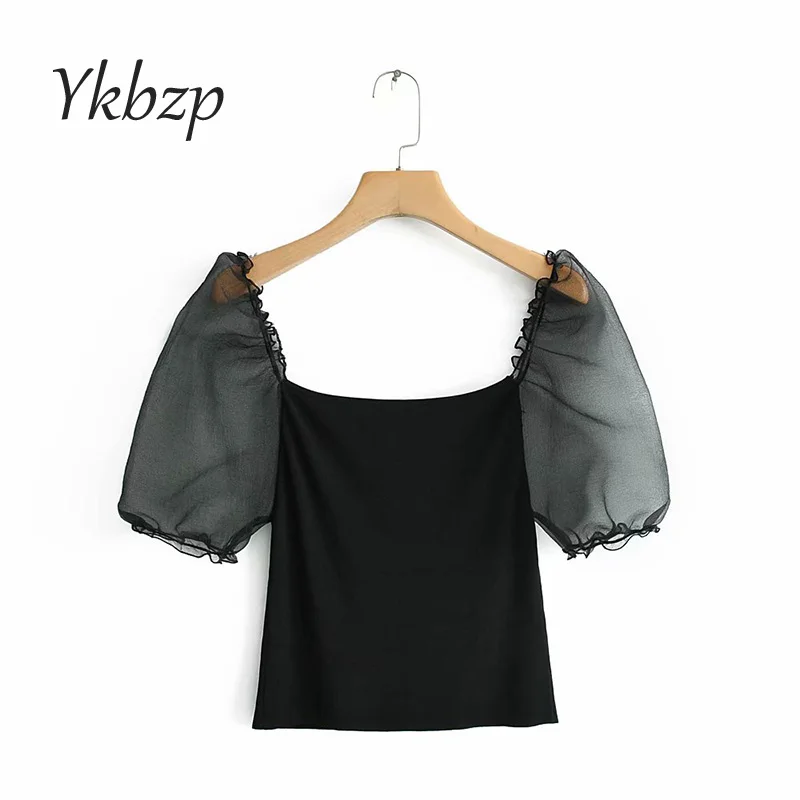Fashion Sheer Mesh Patchwork Sexy Crop Top Women Square Collar Lantern Sleeve T Shirt Black Party Top 2019 New
Fashion Sheer Mesh Patchwork Sexy Crop Top Women Square Collar Lantern Sleeve T Shirt Black Party Top 2019 New
