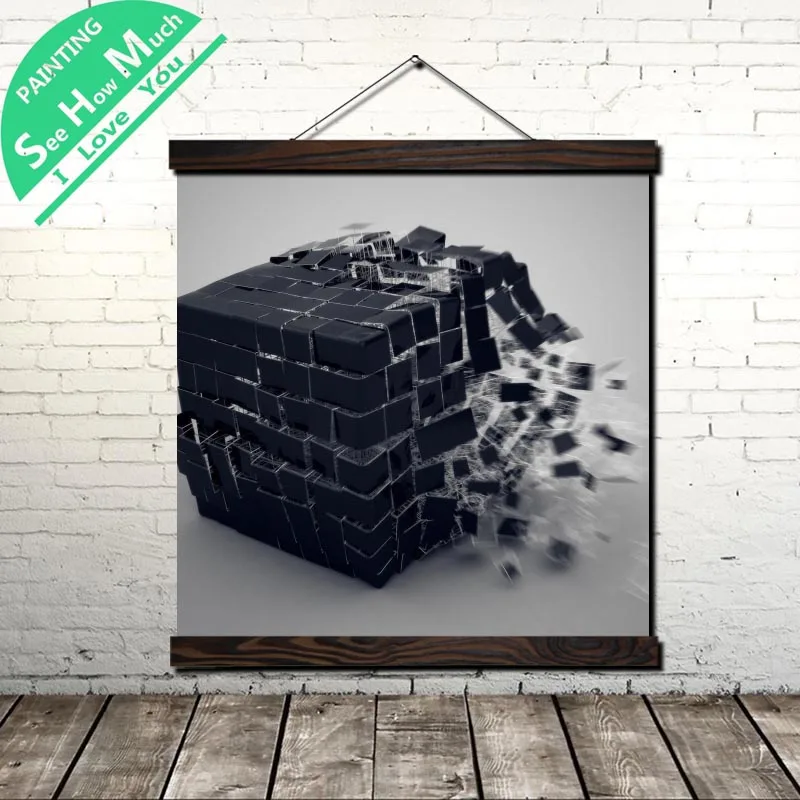 Cube Disintegration Scroll Painting Canvas Vintage Poster and Prints Wall Art Picture Living Room Bedroom Farmhouse Decoration | Дом и сад