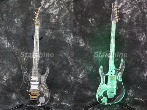 Starshine LED Electric Guitar DK-F7VG Full Acrylic Body&Neck Gold Hardware FR Bridge Flower Inlay GreenLED Light
Starshine LED Electric Guitar DK-F7VG Full Acrylic Body&Neck Gold Hardware FR Bridge Flower Inlay GreenLED Light