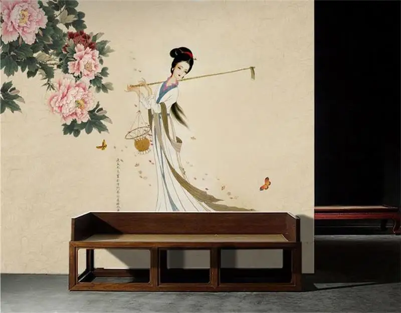 Фото Пользовательские фото 3d обои нетканые росписи китайский пион дамы богатое