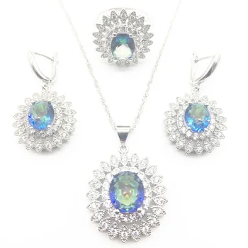 A Nice Flower Sky Rainbow Zircon White Crystal 925 Sterling Silver 3PCS Jewelry Set Earring Pendant Necklace Ring For Women 
A Nice Flower Sky Rainbow Zircon White Crystal 925 Sterling Silver 3PCS Jewelry Set Earring Pendant Necklace Ring For Women