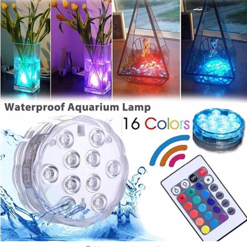 16 Colors RGB 10 led Underwater Night Lamp battery + 24key IR remote Submersible Light Durable LED Bulb Portable Birthday Gift
16 Colors RGB 10 led Underwater Night Lamp battery + 24key IR remote Submersible Light Durable LED Bulb Portable Birthday Gift
