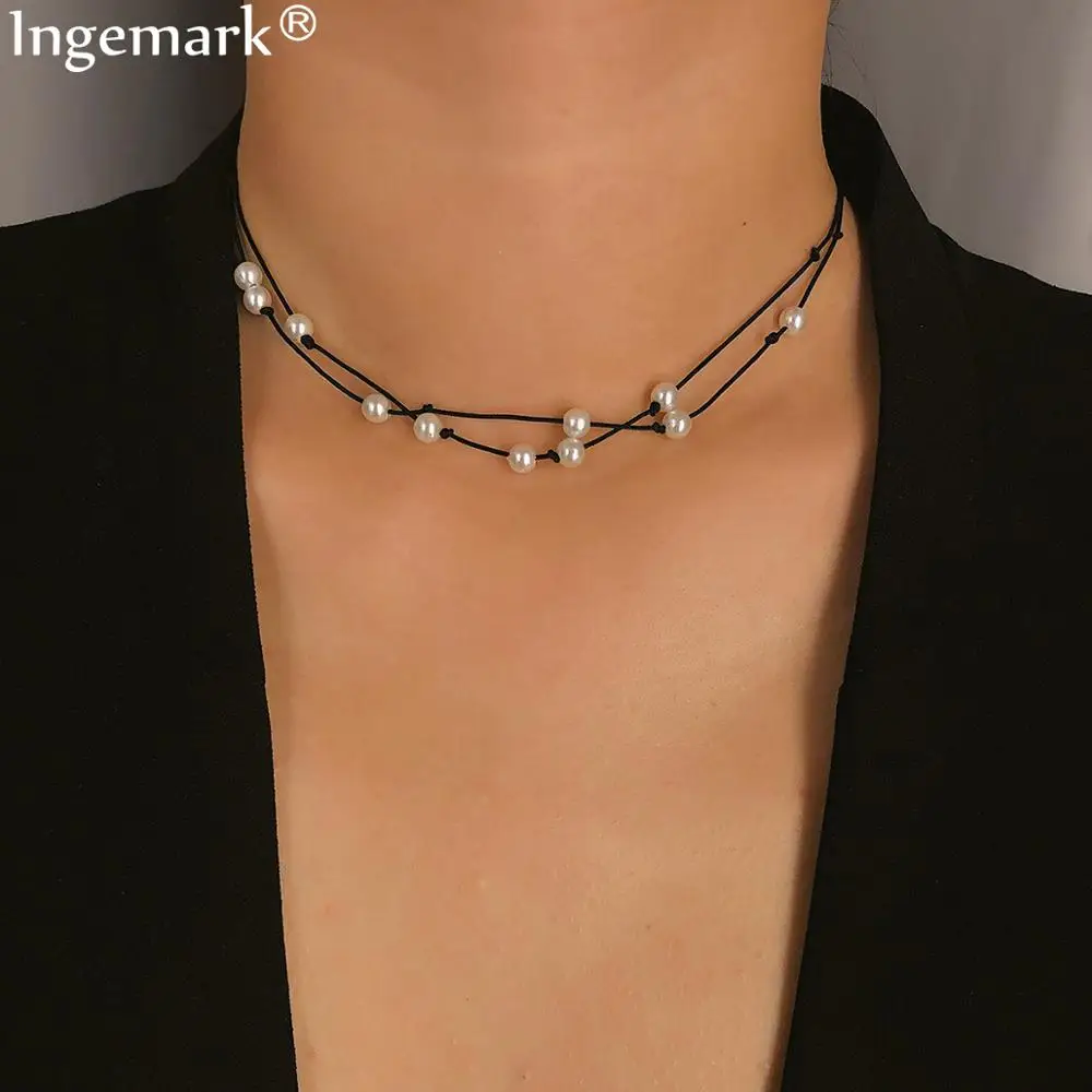 Ingemark Tiny Dainty Choker Necklace for Women Party Double Layer Imitation Pearls Black Rope Chain Necklaces Collier Femme 2019
Ingemark Tiny Dainty Choker Necklace for Women Party Double Layer Imitation Pearls Black Rope Chain Necklaces Collier Femme 2019