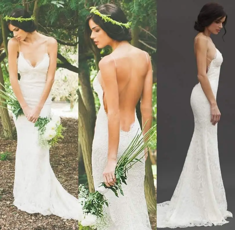 2019 Sexy Backless Lace Wedding Dresses V Neck Spaghetti Custom Made Beach Wedding Dress Boho Mermaid Wedding Gowns Sweep Train
2019 Sexy Backless Lace Wedding Dresses V Neck Spaghetti Custom Made Beach Wedding Dress Boho Mermaid Wedding Gowns Sweep Train