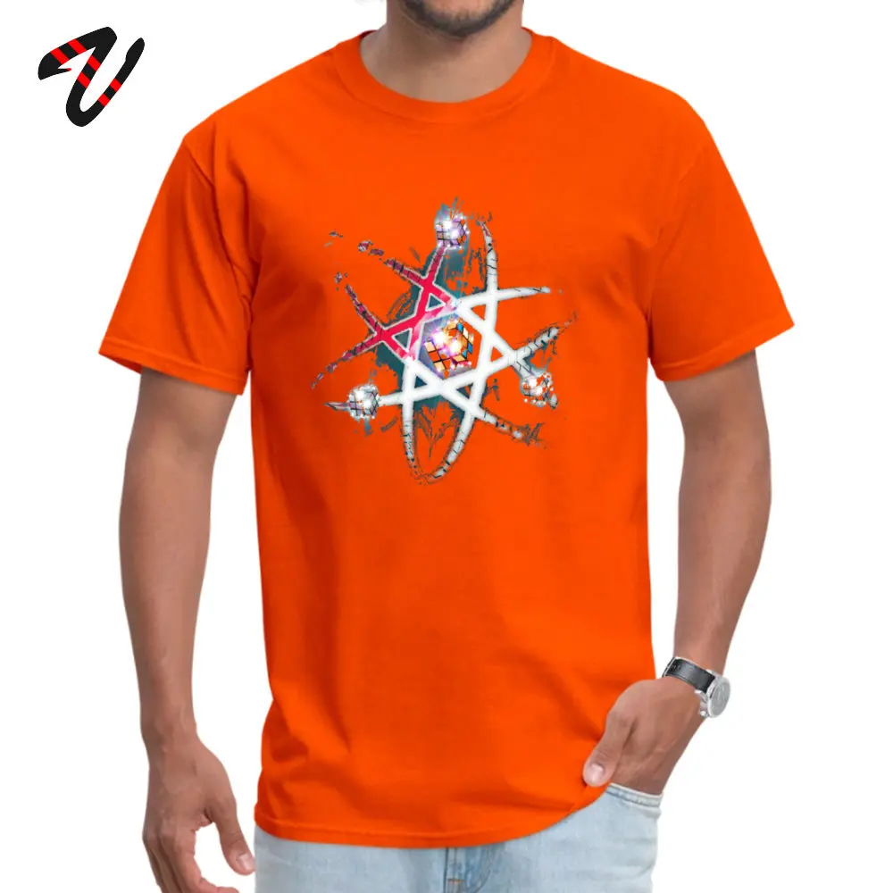 Casual Top T-shirts for Men Printing Summer/Autumn Tops Tees Short Sleeve Hot Sale Normal Tops T Shirt O Neck 100% Cotton Rubik Cube Shattered Atom Awesome Design T-shirt -23564 orange