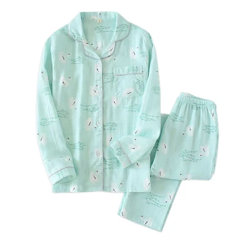 Fresh green sleepwear women pajamas set spring 100% gauze cotton long-sleeved sweet swan nightwear women pyjamas 2019 new
Fresh green sleepwear women pajamas set spring 100% gauze cotton long-sleeved sweet swan nightwear women pyjamas 2019 new