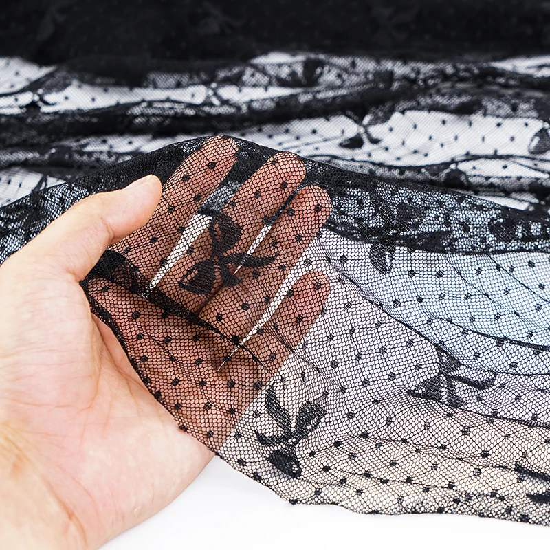 Stretchy black mesh tulle fabric bowknot pattern mesh lace fabric for dress and garment in Summer Handmade Accessories TJ0305
Stretchy black mesh tulle fabric bowknot pattern mesh lace fabric for dress and garment in Summer Handmade Accessories TJ0305