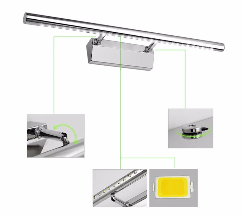 Modern 21pcs SMD 5050 5w LED Front Mirror Light 40cm Bathroom Lamp Stainless Steel Painting Wall Lights For Dresser Hotel