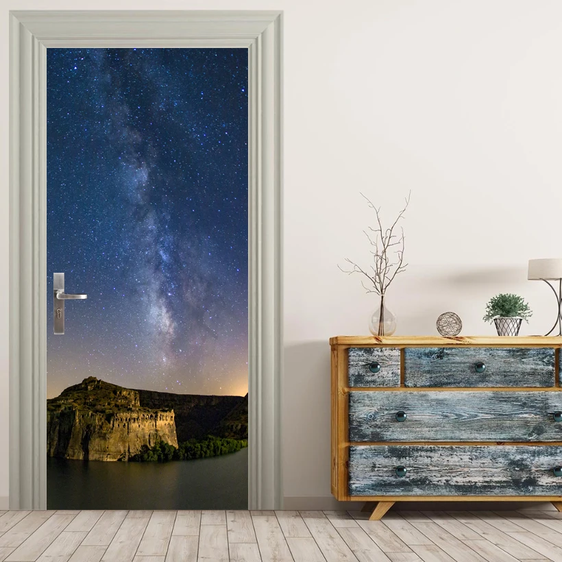 Diy Mountain In Star Night Door Sticker For Bedroom Living Room
