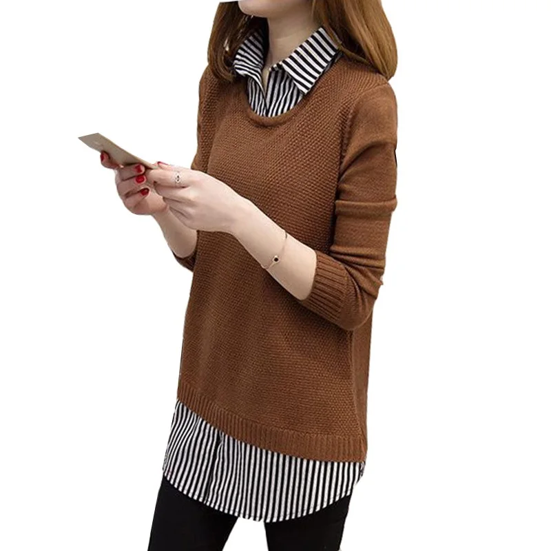 Autumn Winter Knitted Sweater Women 2019 Fashion Shirt Collar Fake Two Pieces Medium Length Pullovers Sweater Female YAGENZ K354
Autumn Winter Knitted Sweater Women 2019 Fashion Shirt Collar Fake Two Pieces Medium Length Pullovers Sweater Female YAGENZ K354