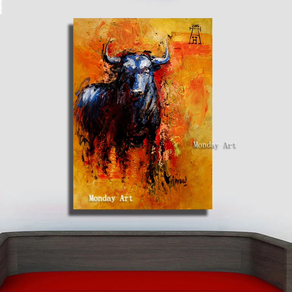 Домашний декор новый ручной бык животный принт картина маслом на холсте