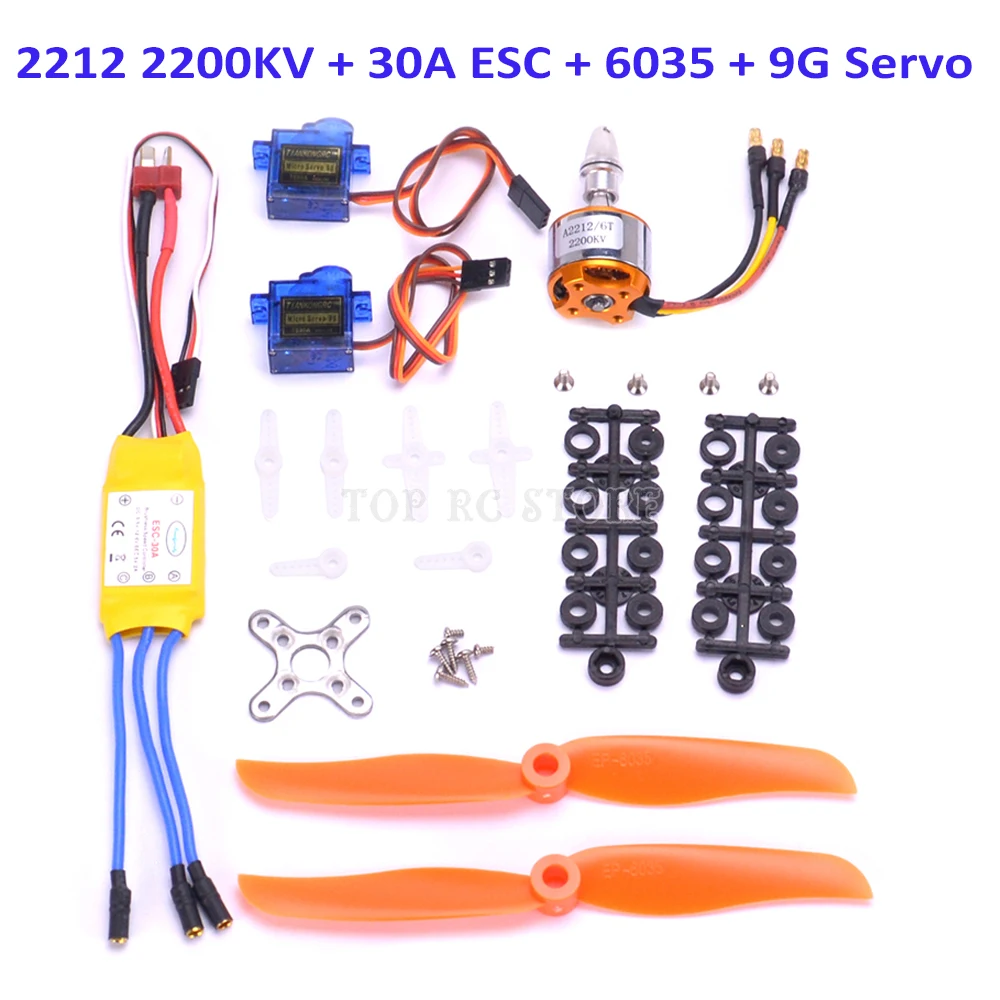A2212 2212 2200KV Brushless Motor 30A ESC Motor Mount 6035 Propeller SG90 9G Micro Servo for RC Fixed Wing Plane Helicopter
A2212 2212 2200KV Brushless Motor 30A ESC Motor Mount 6035 Propeller SG90 9G Micro Servo for RC Fixed Wing Plane Helicopter