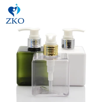 Free Shipping 250ml Square PETG Golden/Silver Aluminum Shell Emulsion Agent Shampoo Lotion Pump Refillable Disperse Bottling