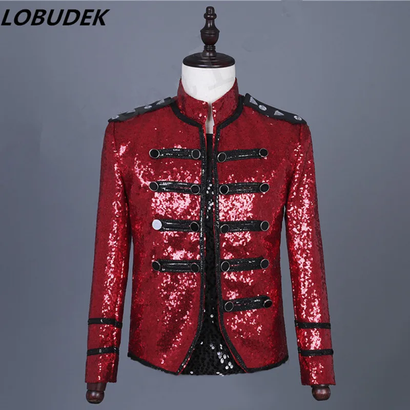 England Style Vintage Court Dress Red Sequins Zipper Slim Jacket Men's DJ Singer Bar Nightclub Stage Costume Dancer Tide Coat
England Style Vintage Court Dress Red Sequins Zipper Slim Jacket Men's DJ Singer Bar Nightclub Stage Costume Dancer Tide Coat