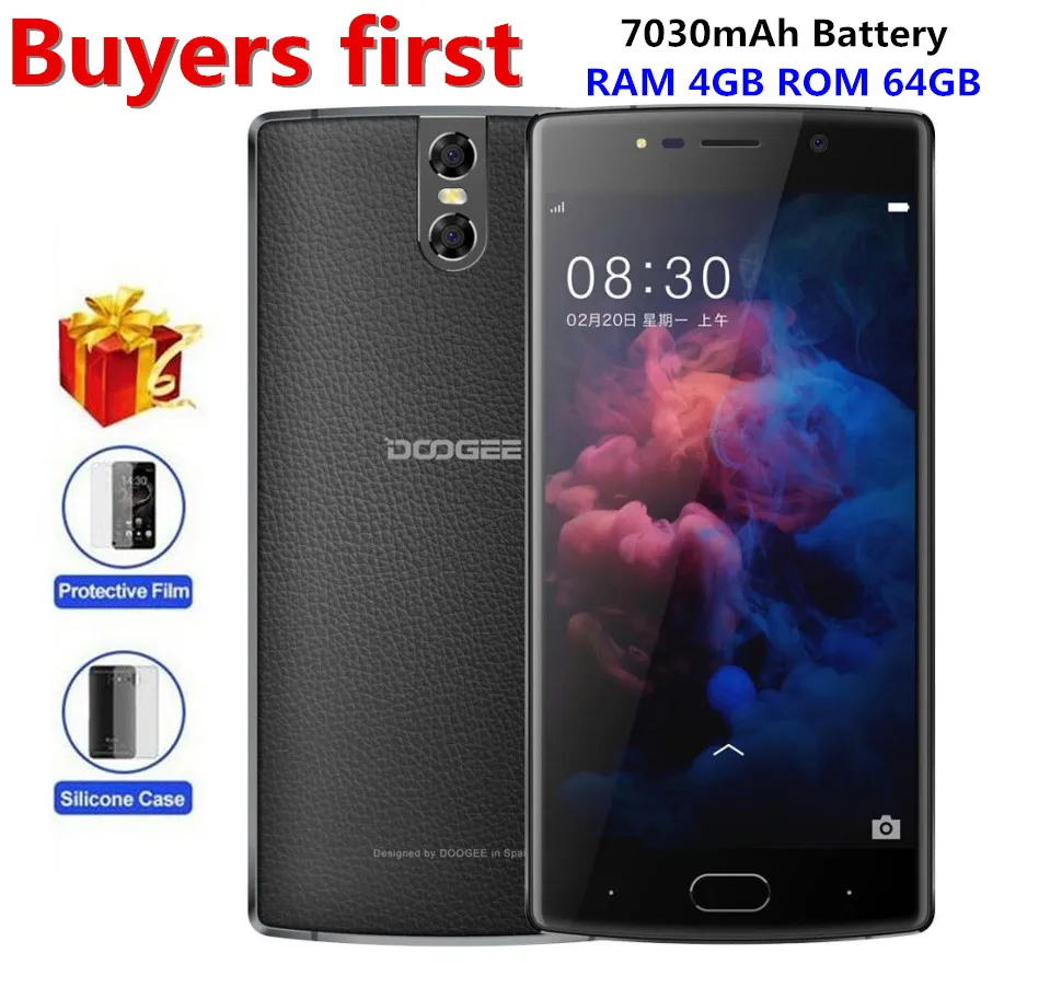 DOOGEE BL7000 Android 7.0 7060mAh 12V2A Charge 5.5'' MTK6750T Octa Core 4GB RAM 64GB ROM Smartphone Dual 13.0MP Cam mobile phone
DOOGEE BL7000 Android 7.0 7060mAh 12V2A Charge 5.5'' MTK6750T Octa Core 4GB RAM 64GB ROM Smartphone Dual 13.0MP Cam mobile phone