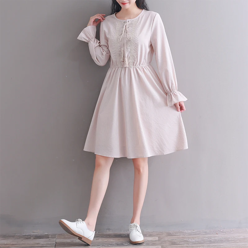 Spring autumn women striped dress new fashion beige blue long sleeve cotton linen dress vestidos
Spring autumn women striped dress new fashion beige blue long sleeve cotton linen dress vestidos