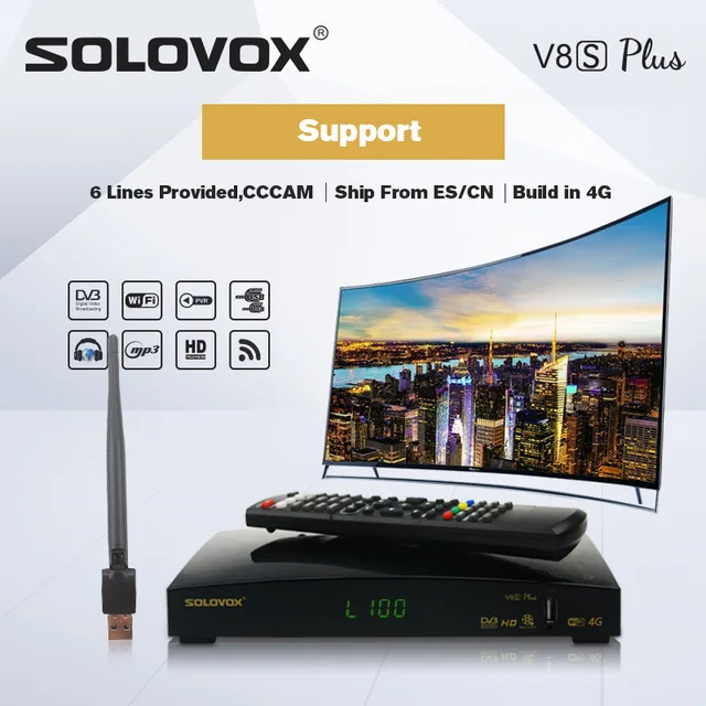 SOLOVOX V8S Plus Receptor DVB-S2 Digital Satellite Receiver Support Xtream Youtube Biss Key 2x USB USB Wifi 3G modem CCCAM IPTV
SOLOVOX V8S Plus Receptor DVB-S2 Digital Satellite Receiver Support Xtream Youtube Biss Key 2x USB USB Wifi 3G modem CCCAM IPTV