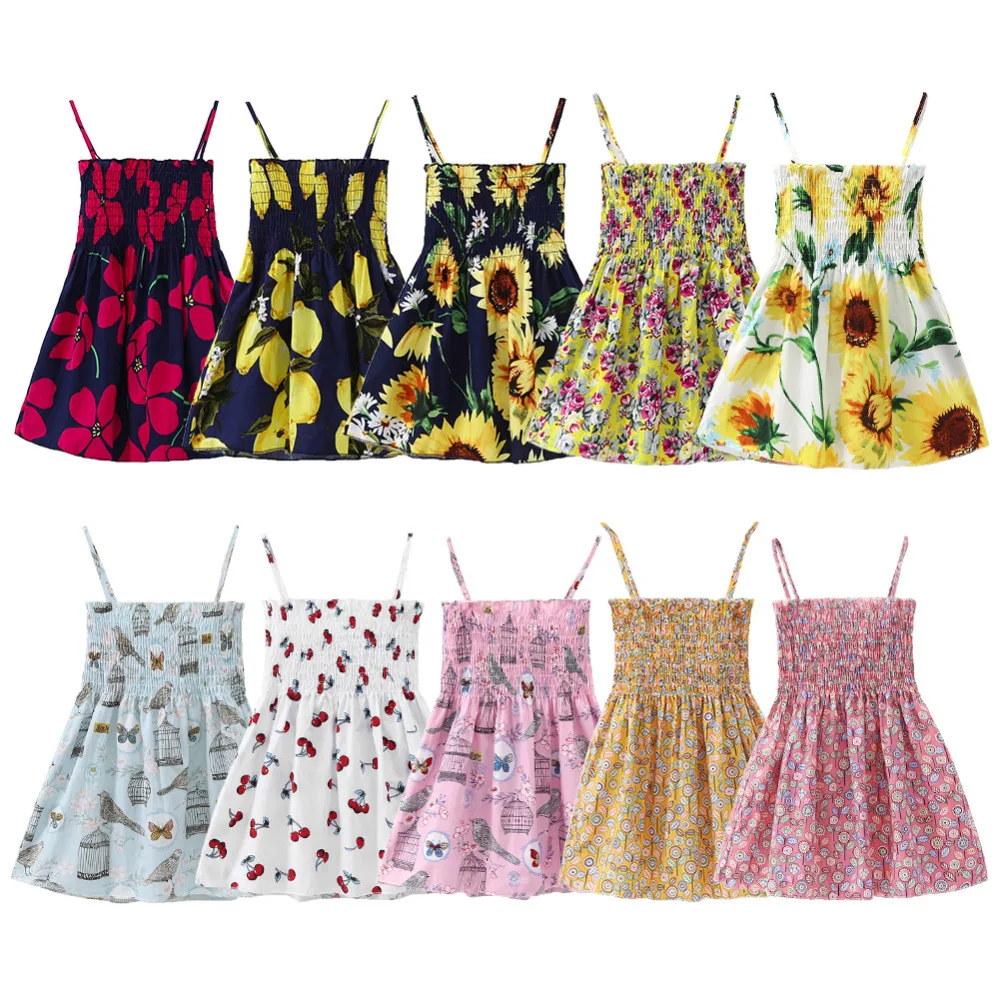 

1-7 Years Kids Girl Dress Sumemr Toddler Girls Sleeveless Dresses Children Clothes Baby Cotton Printed Flower Princess Dress