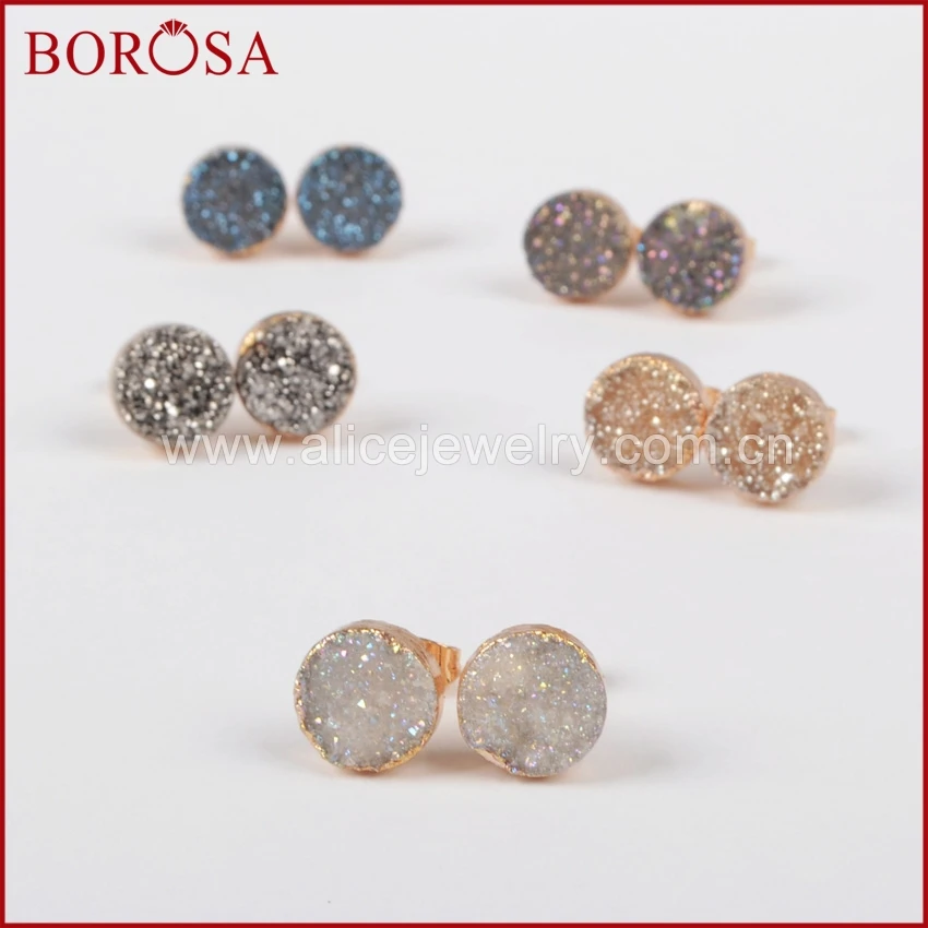 BOROSA Design 5pcs Gold Color 10mm Round Natural Crystal Druzy Titanium Mix Color Druzy Studs Earrings For Women G0911
BOROSA Design 5pcs Gold Color 10mm Round Natural Crystal Druzy Titanium Mix Color Druzy Studs Earrings For Women G0911