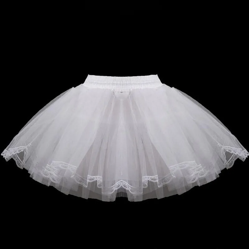 

White Short Girls Wedding Petticoats Three Layers Lace Edge Tulle Boneless Petticoat Simple Mini Underskirts For Children Ruffle