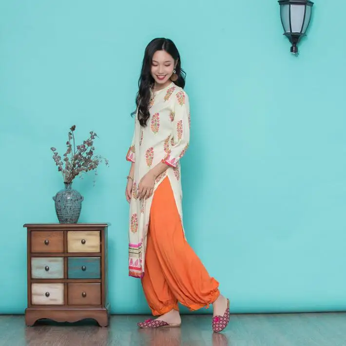 Woman Fashion Ethnic Styles Sets Print Cotton India Dress Lady Long Top And Pants
Woman Fashion Ethnic Styles Sets Print Cotton India Dress Lady Long Top And Pants