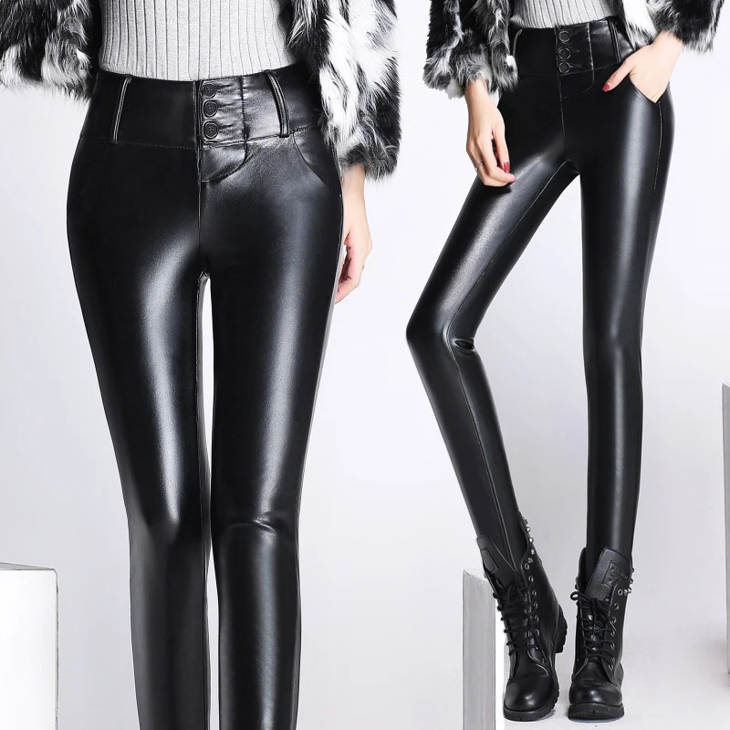 Womens Skinny Pencil Pants High Waisted Leather Pants Women Autumn Winter Leather Leggings Pencil PU Black Velvet Pants 2019
Womens Skinny Pencil Pants High Waisted Leather Pants Women Autumn Winter Leather Leggings Pencil PU Black Velvet Pants 2019
