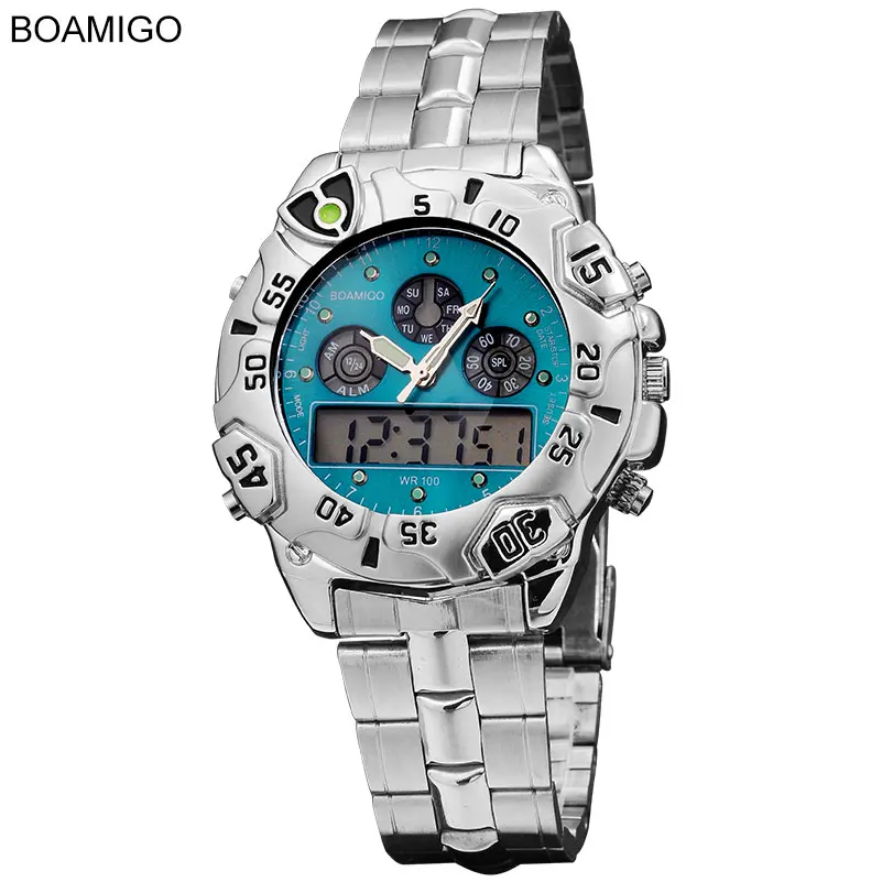 watches men male luxury brand BOAMIGO sports military watches Dual Time Quartz Analog Digital LED steel strap wristwatches F513
watches men male luxury brand BOAMIGO sports military watches Dual Time Quartz Analog Digital LED steel strap wristwatches F513