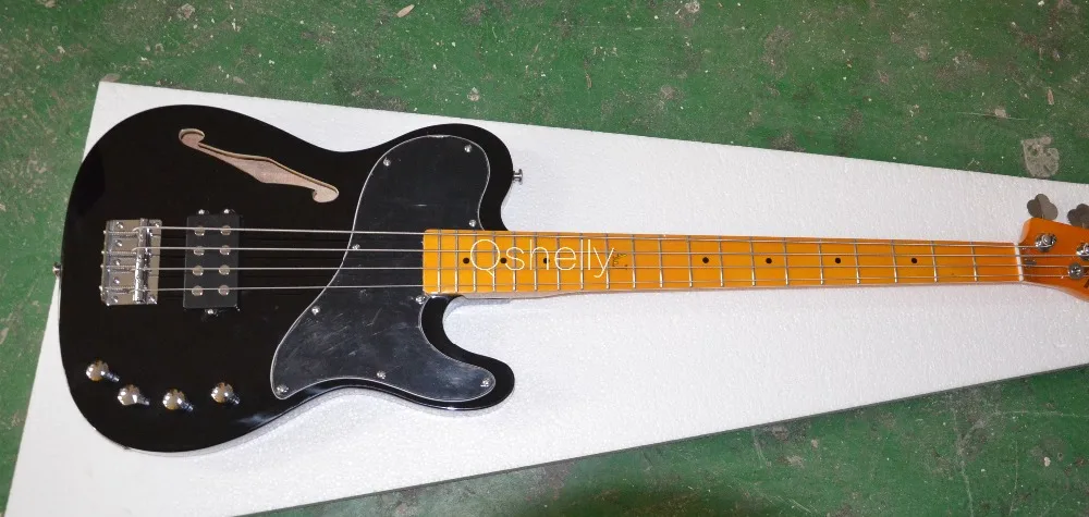 

top quality QShelly custom black f hole 4 strings Jazz pickup vintage color maple neck string through TL electric bass guitar