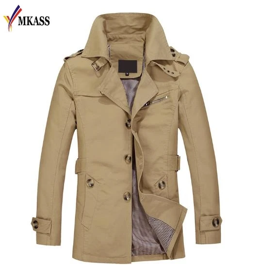 

MKASS Brand Classic Fashion Casual Business Men's Trench Coat England Single-breasted Long pea coat trenchcoat Mens Slim Fit 5XL