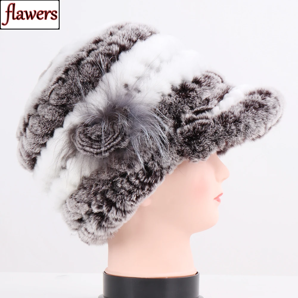 Зима 100% натуральный Лисий мех шапка из меха кролика Рекс женские вязаные