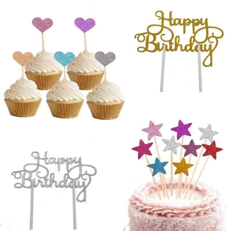 Star Heart Glitter Paper Cupcake Toppers Happy Birthday Cake Topper Baby Shower Wedding Birthday Cake Decorating Tools Accessory
Star Heart Glitter Paper Cupcake Toppers Happy Birthday Cake Topper Baby Shower Wedding Birthday Cake Decorating Tools Accessory