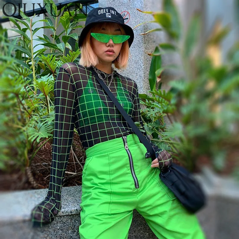 Saimishi Black Sexy See Through Women Mesh T-Shirts Fashion Summer Autumn Fluorescent Green Plaid Long Sleeve O-Neck Club Tops
Saimishi Black Sexy See Through Women Mesh T-Shirts Fashion Summer Autumn Fluorescent Green Plaid Long Sleeve O-Neck Club Tops