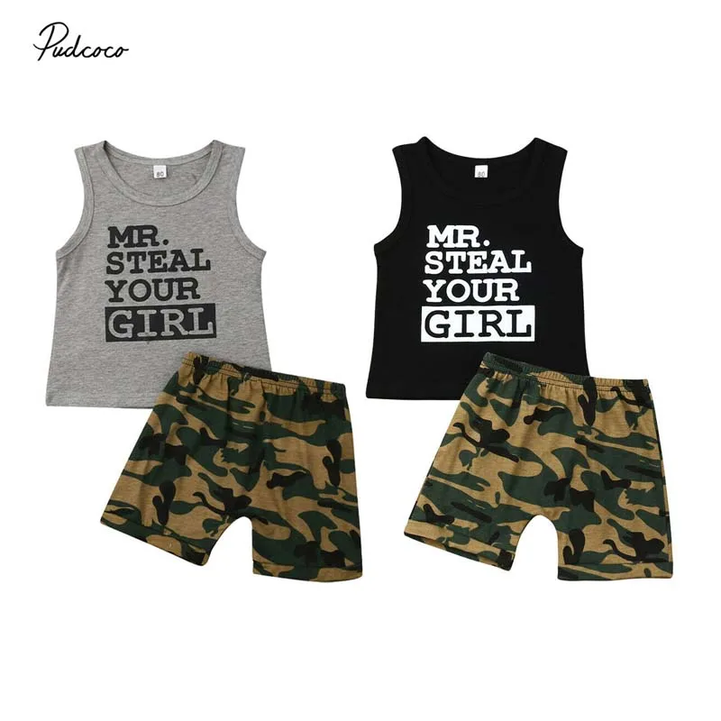 2019 Brand Boys Kids Toddler Baby Clothes Letter Vest Tops+Camo Shorts Pants Summer Set Outfit Children Cool Clothes US
2019 Brand Boys Kids Toddler Baby Clothes Letter Vest Tops+Camo Shorts Pants Summer Set Outfit Children Cool Clothes US